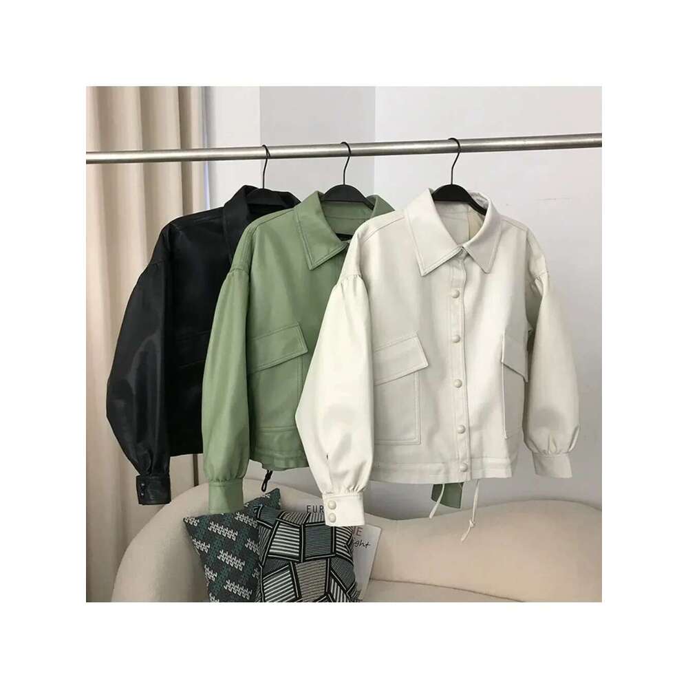 2024 Spring Faux Leather Jacket Women Streetwear Autumn Long Sleeve Short Coats Loose Warm Moto Biker Outwear American Style