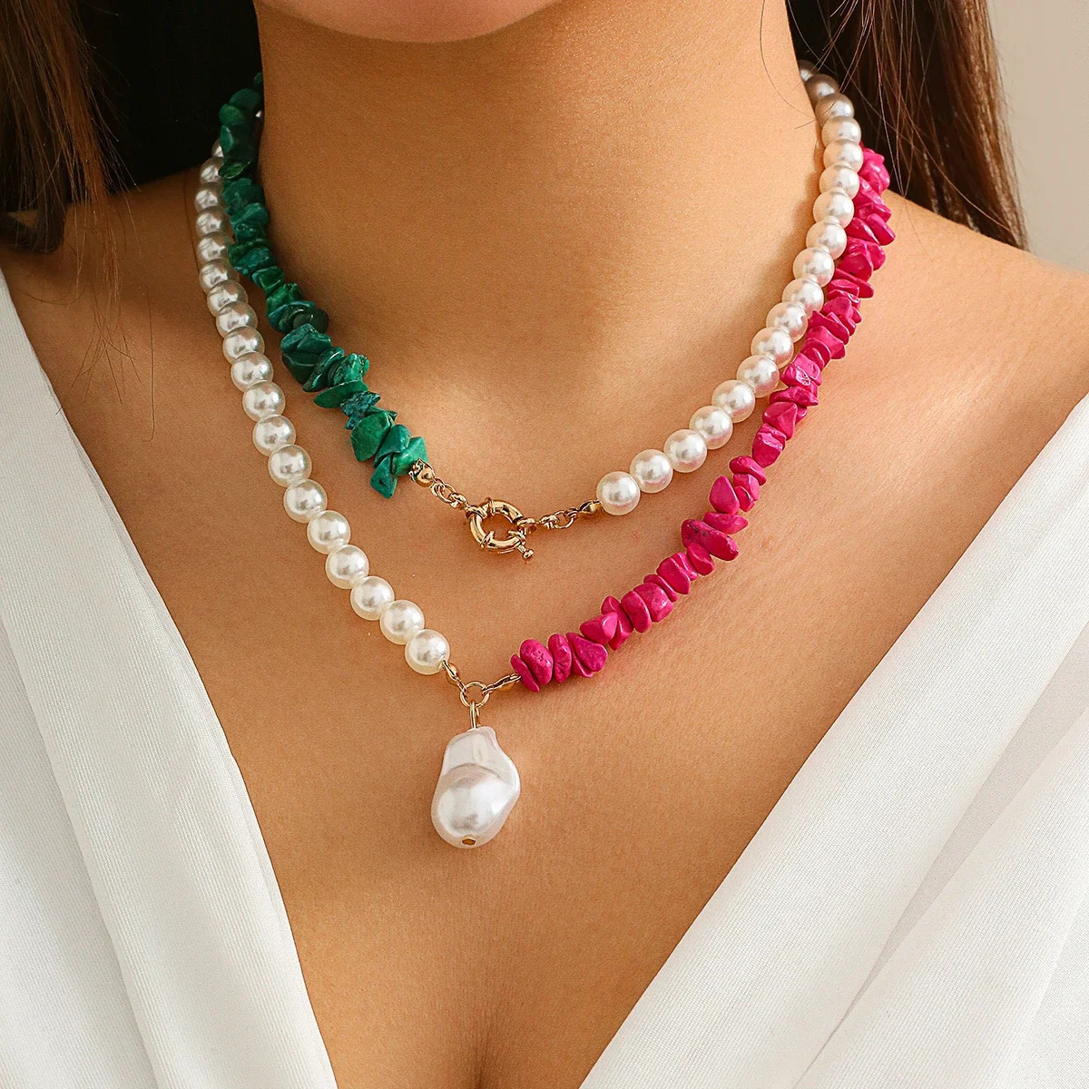 Fashionable natural stone irregular bead necklace female pearl pendant necklace jewelry necklace party 241018