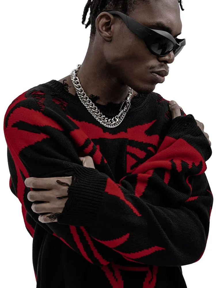 Mens Sweater Y2k Gothic Long Sleeve Tops Winter Pullover Knitwear Oversized Korean Graphic StreetwearJumper Vintage Clothing 241018