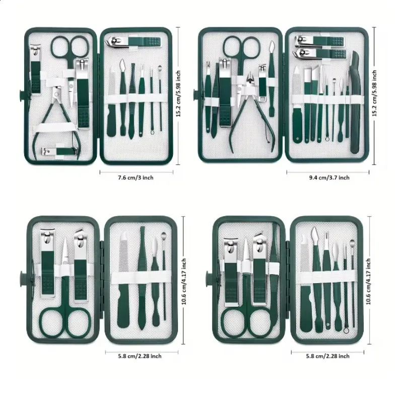 7/10/12/18 pcs Spring Green Stainless Steel Nail Clippers Set Grooming Tool Set With Portable Case Manicure Art Tools Green 241017