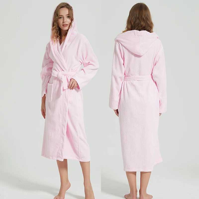 Hooded Bathrobe for Men 100% Cotton Thick Warm Towel Fleece Cotton Dressing Gowns Long Bath Robe Hotel Spa Soft BridesmaidXJ241018