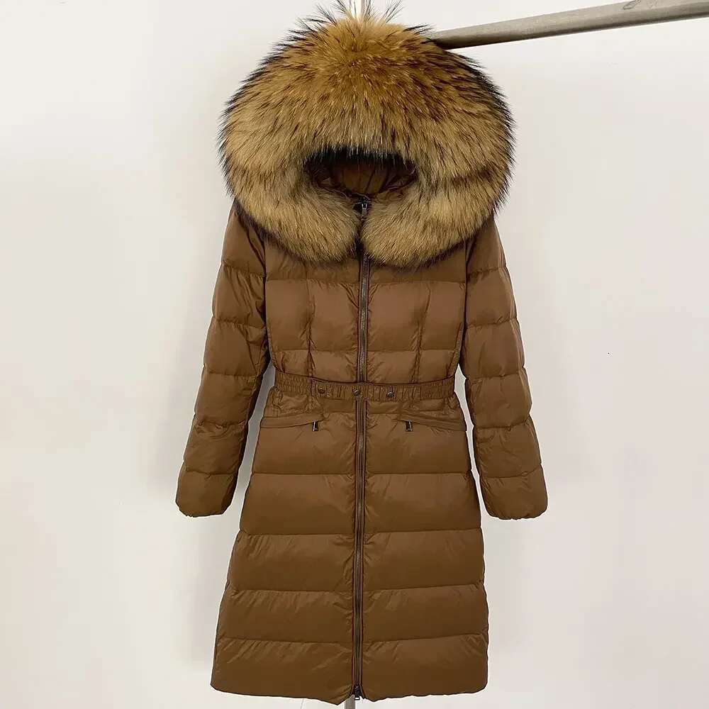 White Duck Down Winter Hooded Thick Real Raccoon Long Puffer Jacket Women Natural Fox Fur Collar Coat Female
