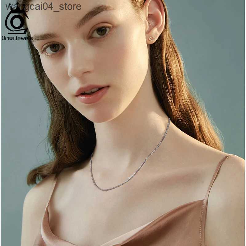 Chokers ORSA JEWELS Italian handmade 1.2mm Chopin chain necklace solid 925 sterling silver womens 14K gold-plated chain jewelry SC53 L240910