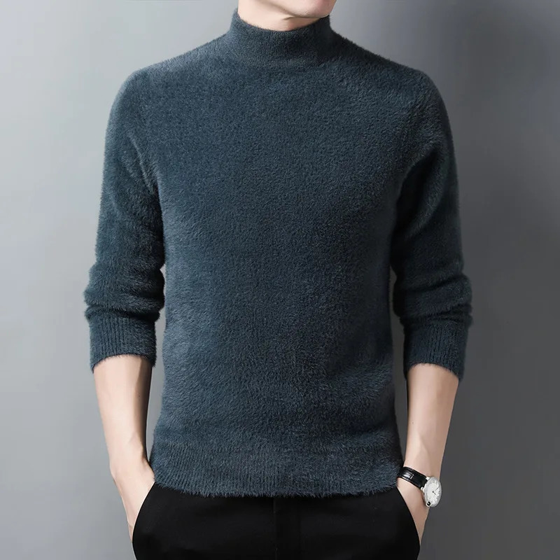 Top Leisure Business Mens Knitted Pullovers Mink Cashmere Turtleneck Thick Bottoming Shirt Solid Long Sleeved Sweater 241018