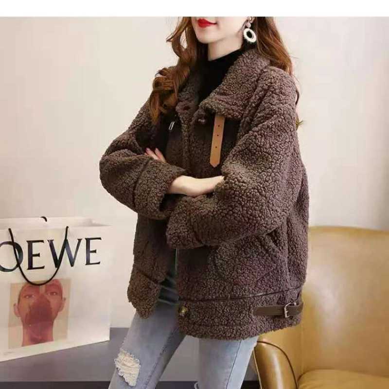 Korean Fashion Sheepskin Coat For Women Loose Soft Wool Womens Winter Jackets 2024 Thick Warm Manteau Femme Hiver All-MatchX241018