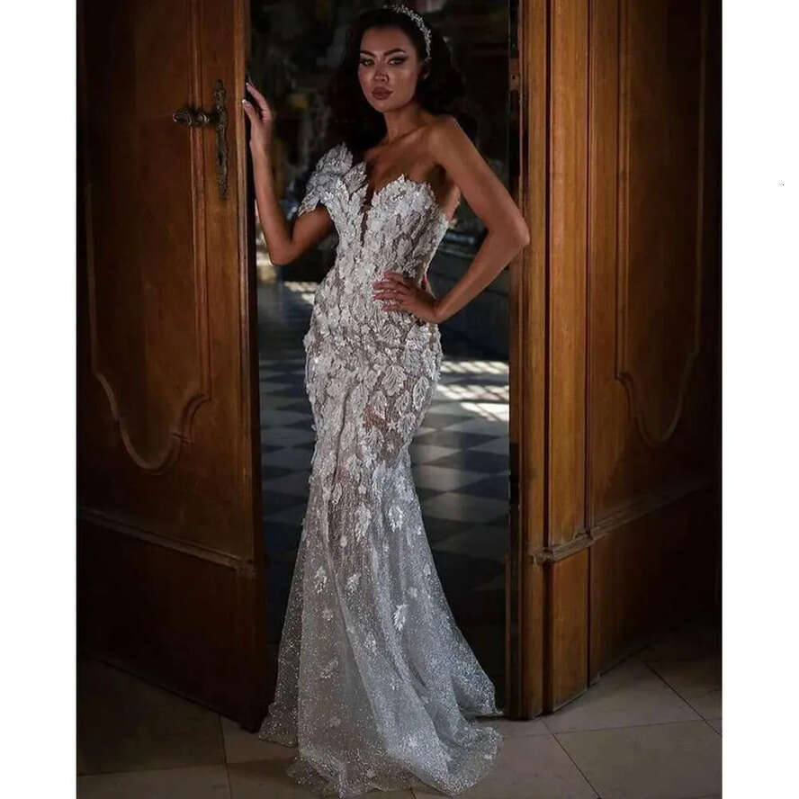 Size Plus Arabic Ebi Aso Sparkly Mermaid Sexy Wedding Dress Stylish Lace Beaded Vintage Bridal Gowns Dresses Zj Es es