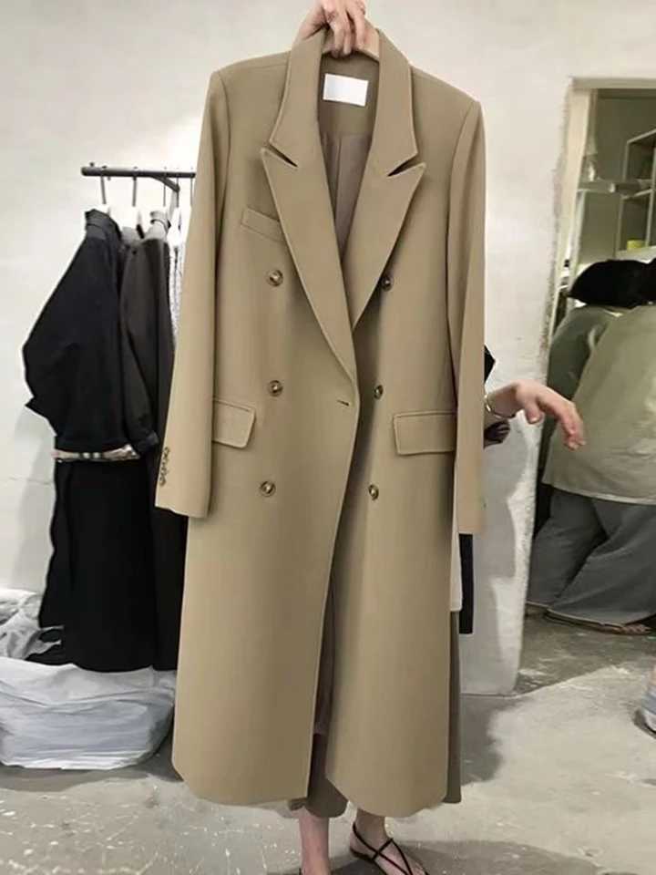 Office Thicken Ladies Woolen Trench Chaquetas Fall Winter Wool Blend Windbreak Coats Formal Lapel Classic Solid Long Jacket NewX241009