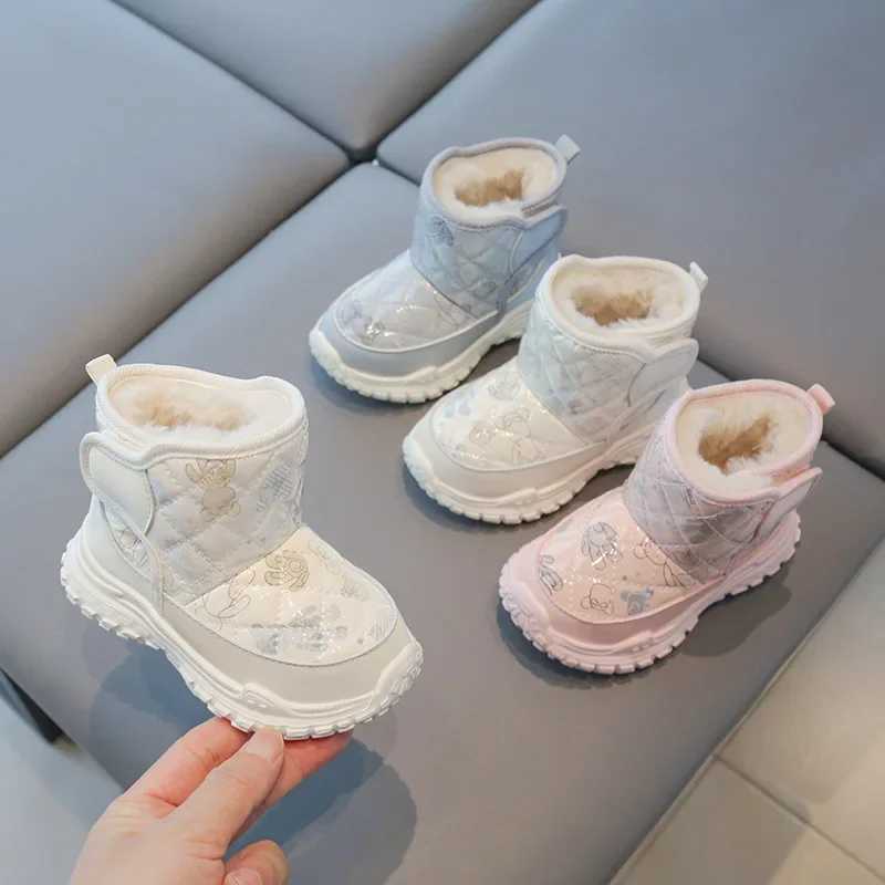 Boots 2024 Winter New Childrens Snow Boots for Girls Soft Warm Short Boots Thick Fur Princess Shoes Retro Cotton Shoes Baby Boots H241018