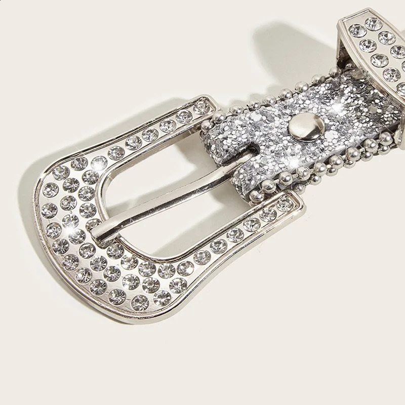 Shiny rhinestone strap womens PU strap Western denim girl denim fashion strap mens hip-hop punk rock Y2K style 241018