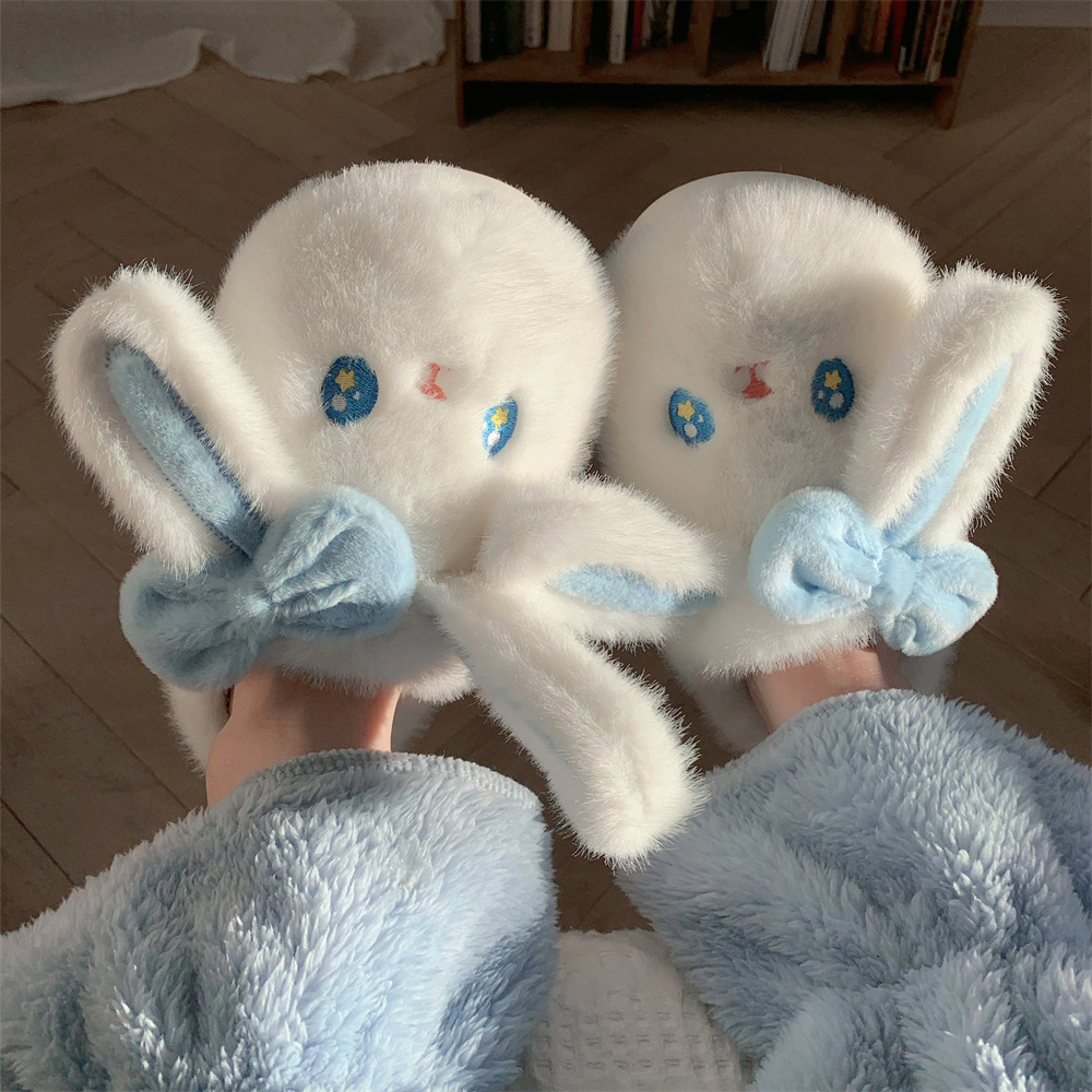Soft & Warm Rabbit Slippers: Indoor Plush Cotton Slippers for Women