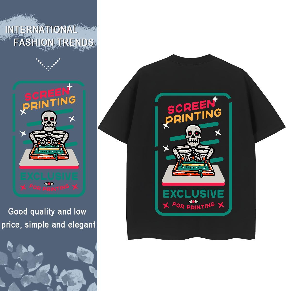 Fashion T-Shirts for Women 230g 100% Cotton Breathable Crew Neck Casual Sport skull Lady T shirt Popular DIY Anime Tops