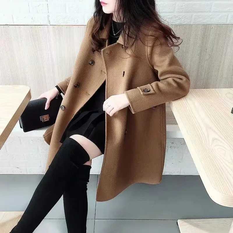 Fashion Casual Woolen Windbreaker Women Overcoat Winter 2023 New Korean Loose Long Thick Woolen Coat Female Outwear Autumn CoatX241009