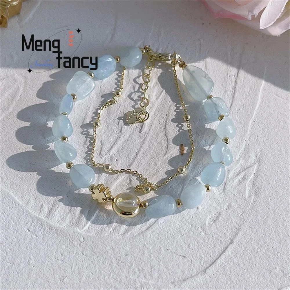 Irregular natural stone two-piece small bracelet handmade jewelry crystal bracelet for student dormitories 241018