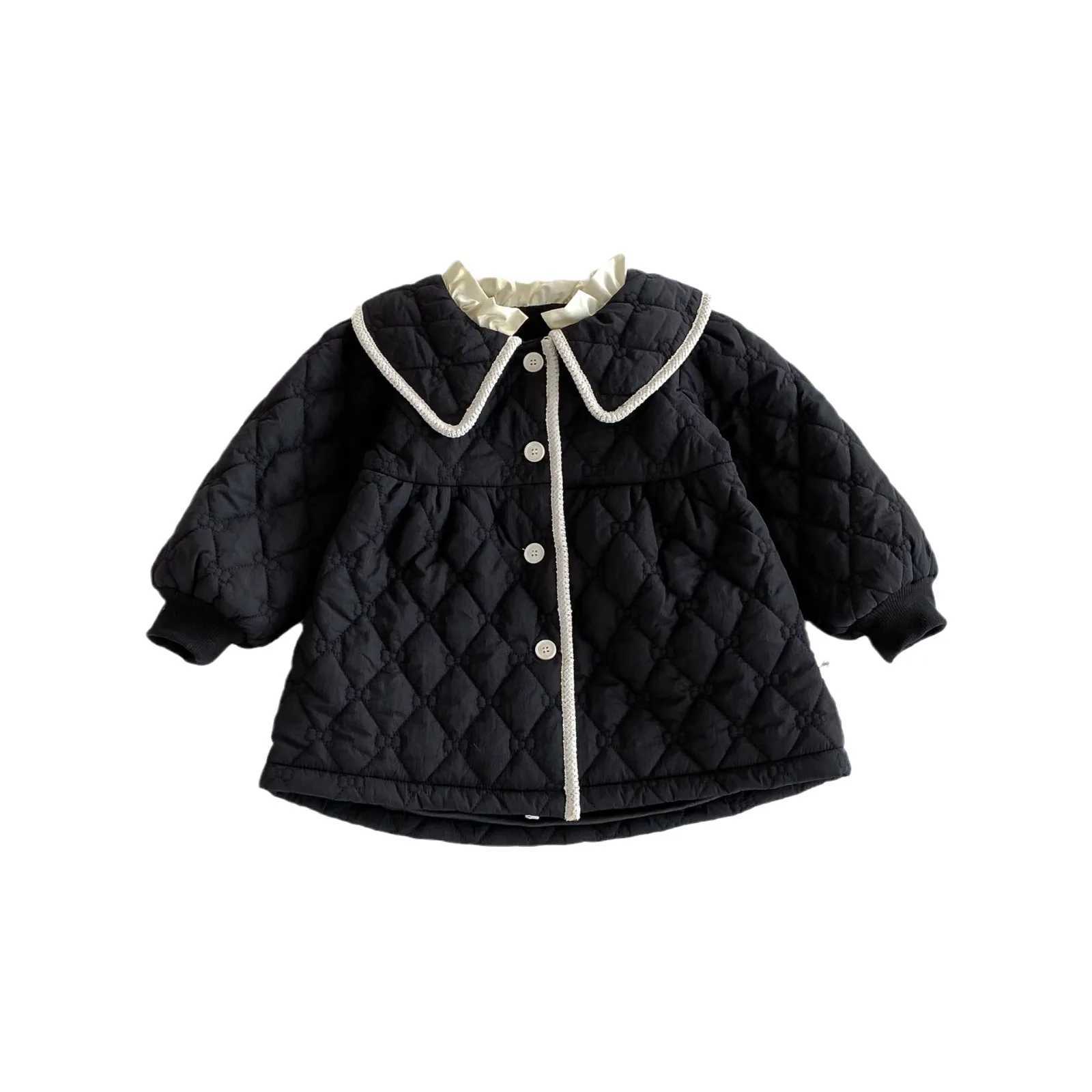 Winter Baby Girls Park Pure Cotton Bedding Solid Swing Door Collar Warm Lace Baby Coat Preschool Girls Jacket M241018