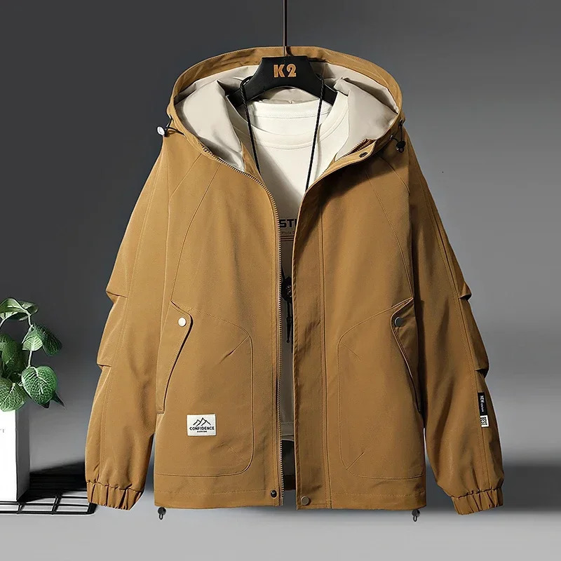Korean Fashion Hooded Cargo Jacket Men Autumn Winter Loose Jackets Casual Coats High Street Hoodie Outwear 241018