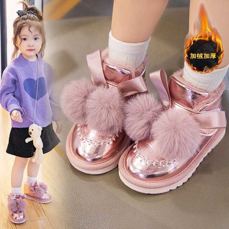 Boots Girls Snow Boots Fashion Childrens Winter Boots Anti-Slippery Thick Cotton Kids Thick Warm Plush Fur Boots 2024 Winter New H241018
