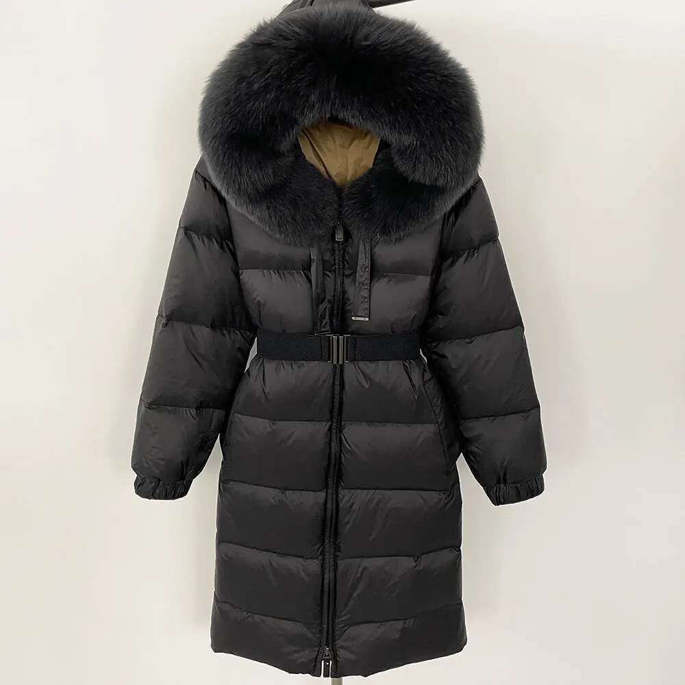 New Winter 2024 Real Women Warm Hooded Natural Fox Fur Puffer Jacket Cold Lady 90 White Duck Down Coat