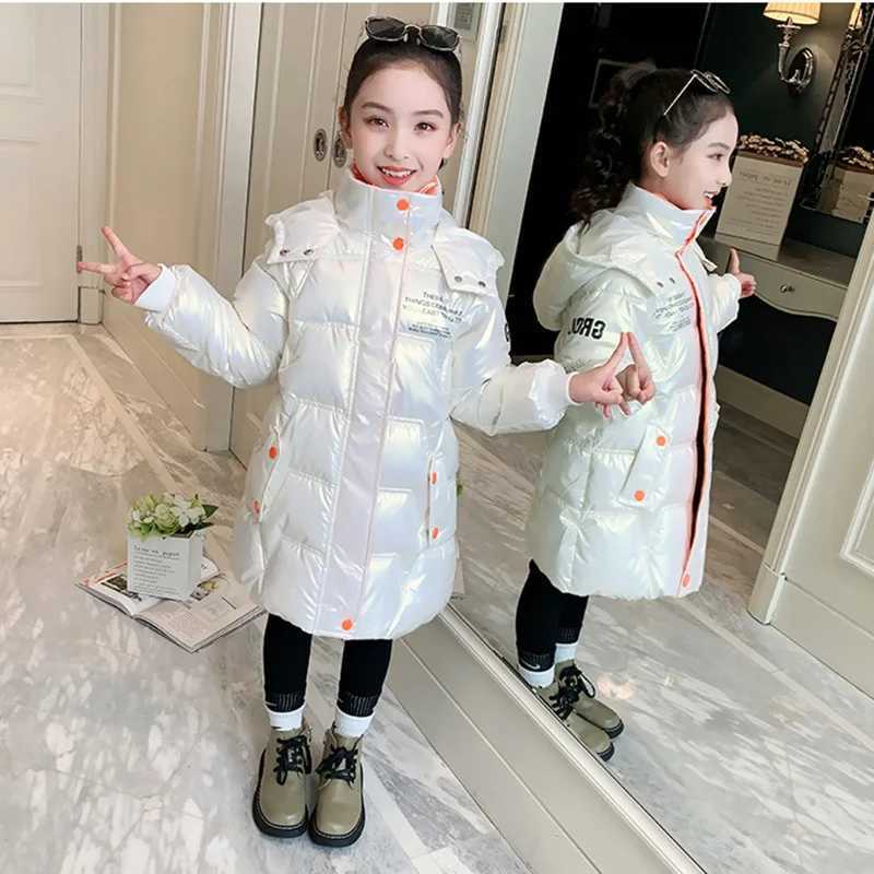 Autumn Girls Winter Jacket Waterproof Hoodie Shiny Thick Girls Coat 5-12 Years Old Children and Teenagers Girls Parka M241018