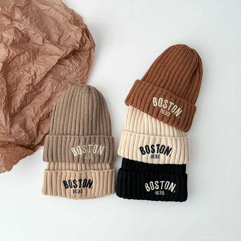 New BOSTON Letter Baby Hat Winter Warm Baby Boys Girls Hat Bonnet Soft Ear Protection Infant Toddler Knitted Kids Cap Beanies LX241018
