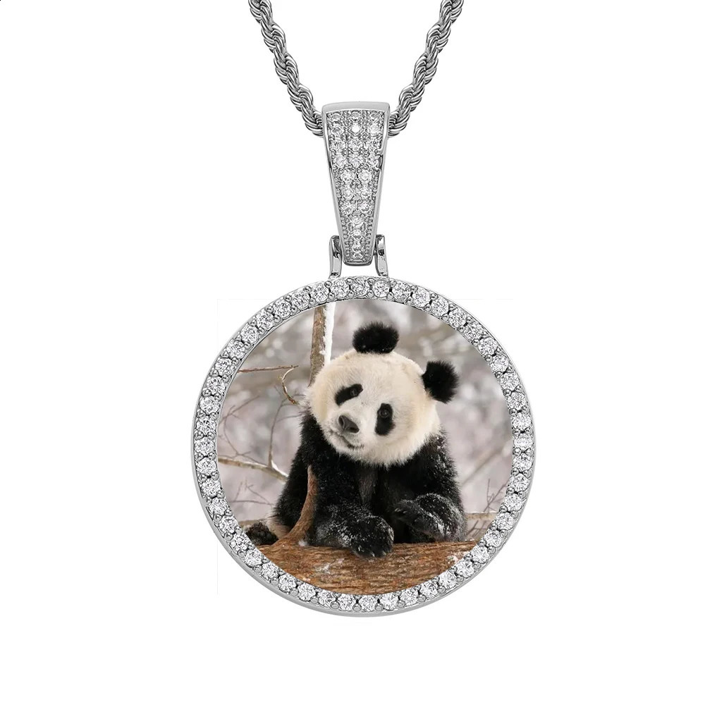 Customized mens po necklace personalized medal memory picture pendant solid back zircon hip-hop jewelry free carving 241018