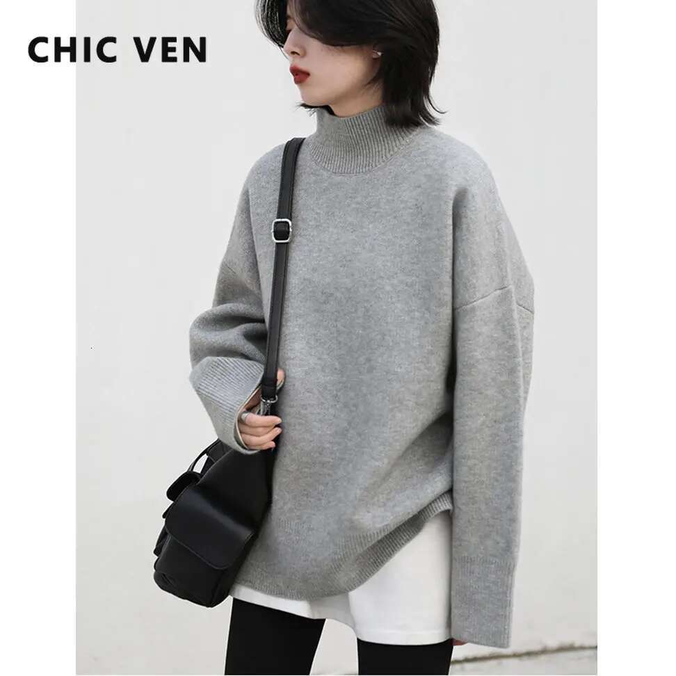 CHIC VEN Women's Sweater Solid Turtleneck Loose Pullover Womens Winter Sweaters Thick Warm Woman Tops Female Coat Autumn 2022