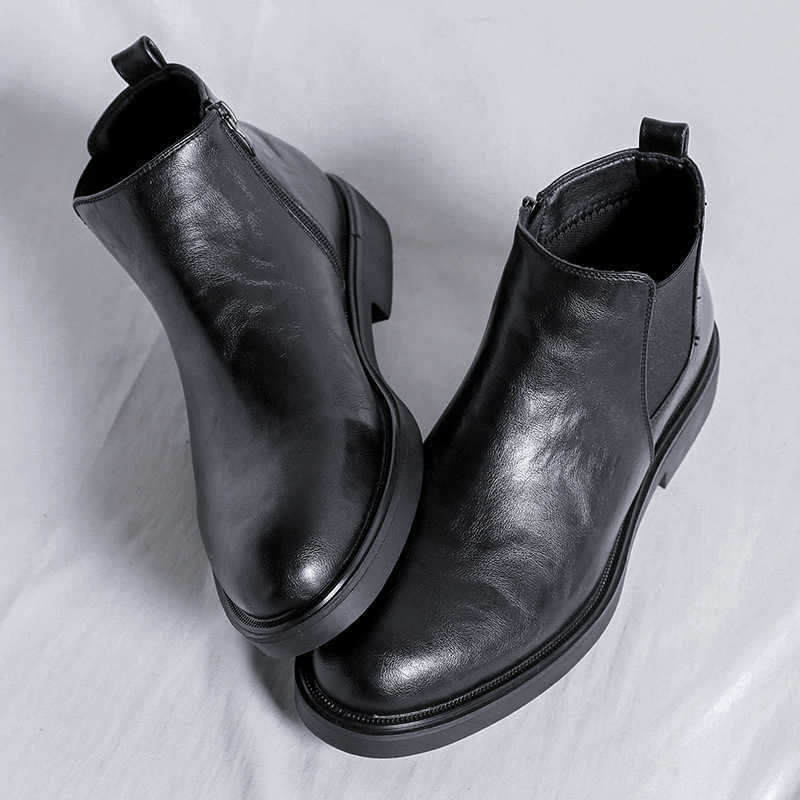 Martin Boots Mens British Style High Ankle Boots Business Dress Leather Shoes Mens Low Top Black Pointed Chelsea Fashion Boots 240927
