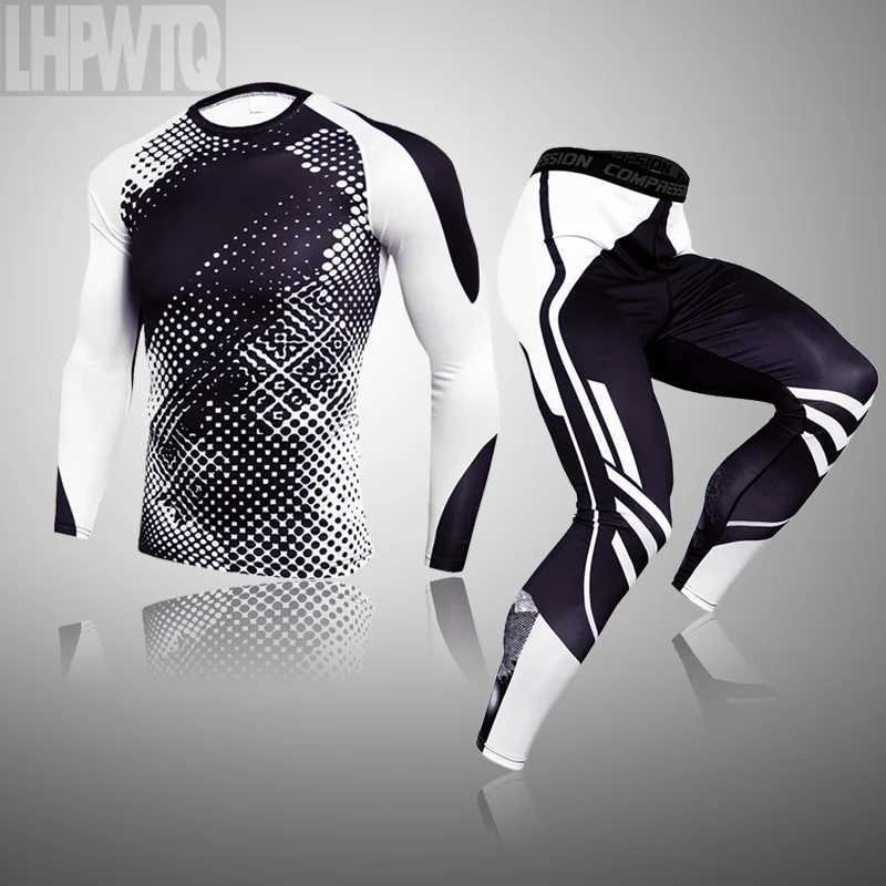 Men's Thermal Underwear Thermal underwear Sport suit Mens Fitness Quick-drying Compression T-Shirt Long Slve Leggings base layer sport track suit