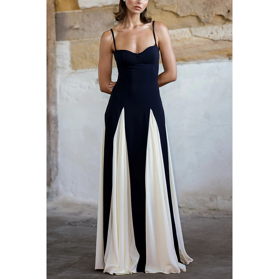 2024 european and american spring summer new suspender contrasting dress Ins casual loose vacation women's