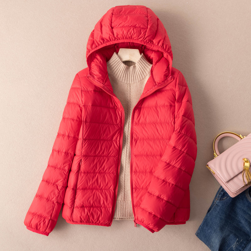 Women Autumn 2022 New Arrivals 90% White Duck Down Ultra Light Fashion Hooded Keep Warm Puffer Jacket