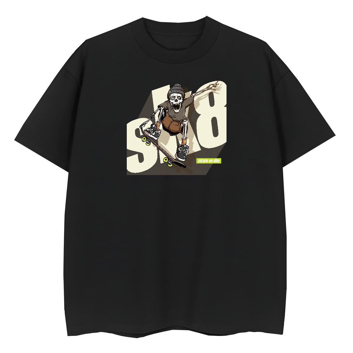 New T-Shirts 230g Pure Cotton Round Neck Short Sleeve Casual Sport skull Women Tees 5A Anime Tees Shirts