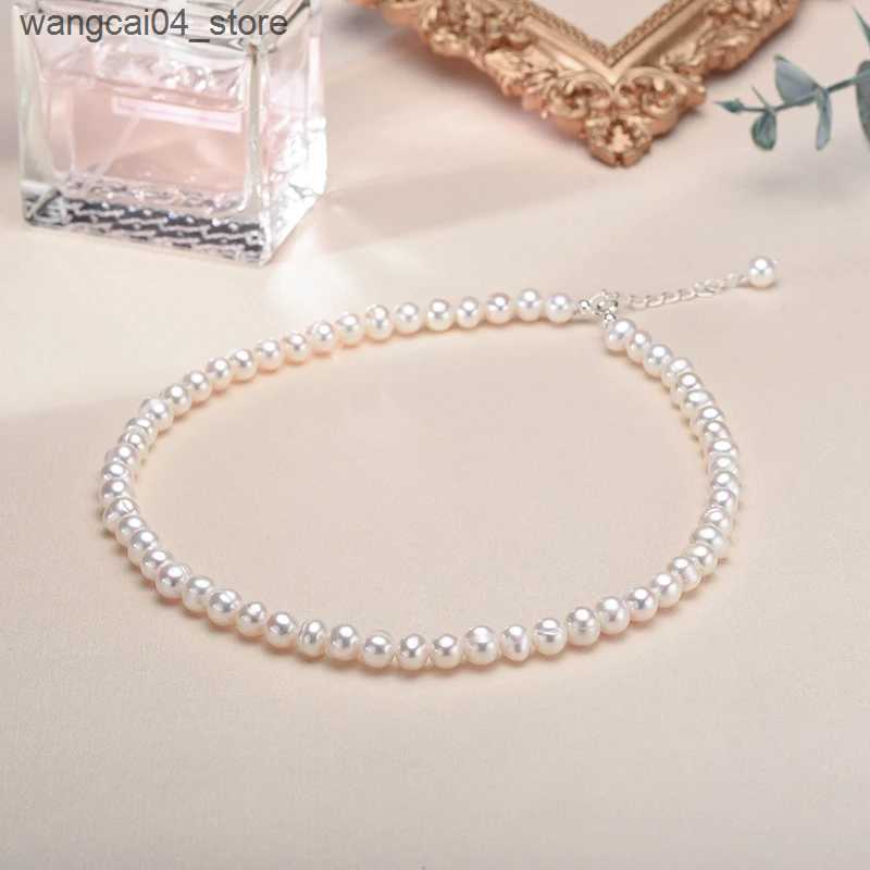 Chokers Wholesale 6-7mm freshwater cultural pearl necklace genuine pearl necklace womens pure silver pearl necklace L240910