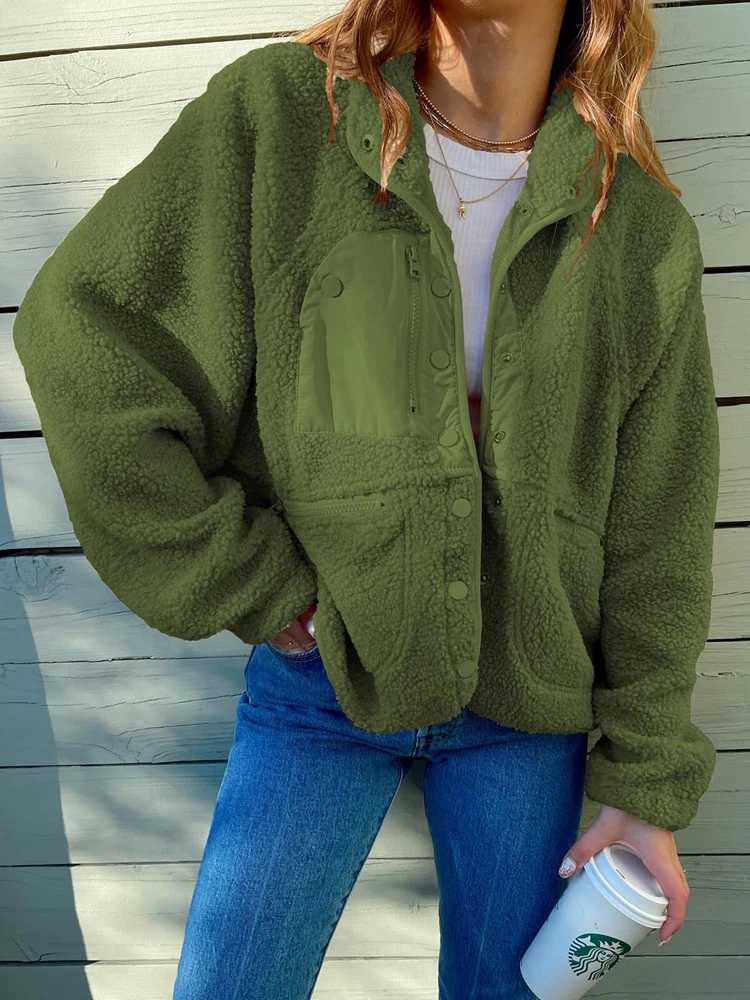 Vintage Plush Jacket Women Loose Casual Lamb Wool Coat Female Winter Retro Warm Solid Color Buttons Chic Outerwear LadiesX241018