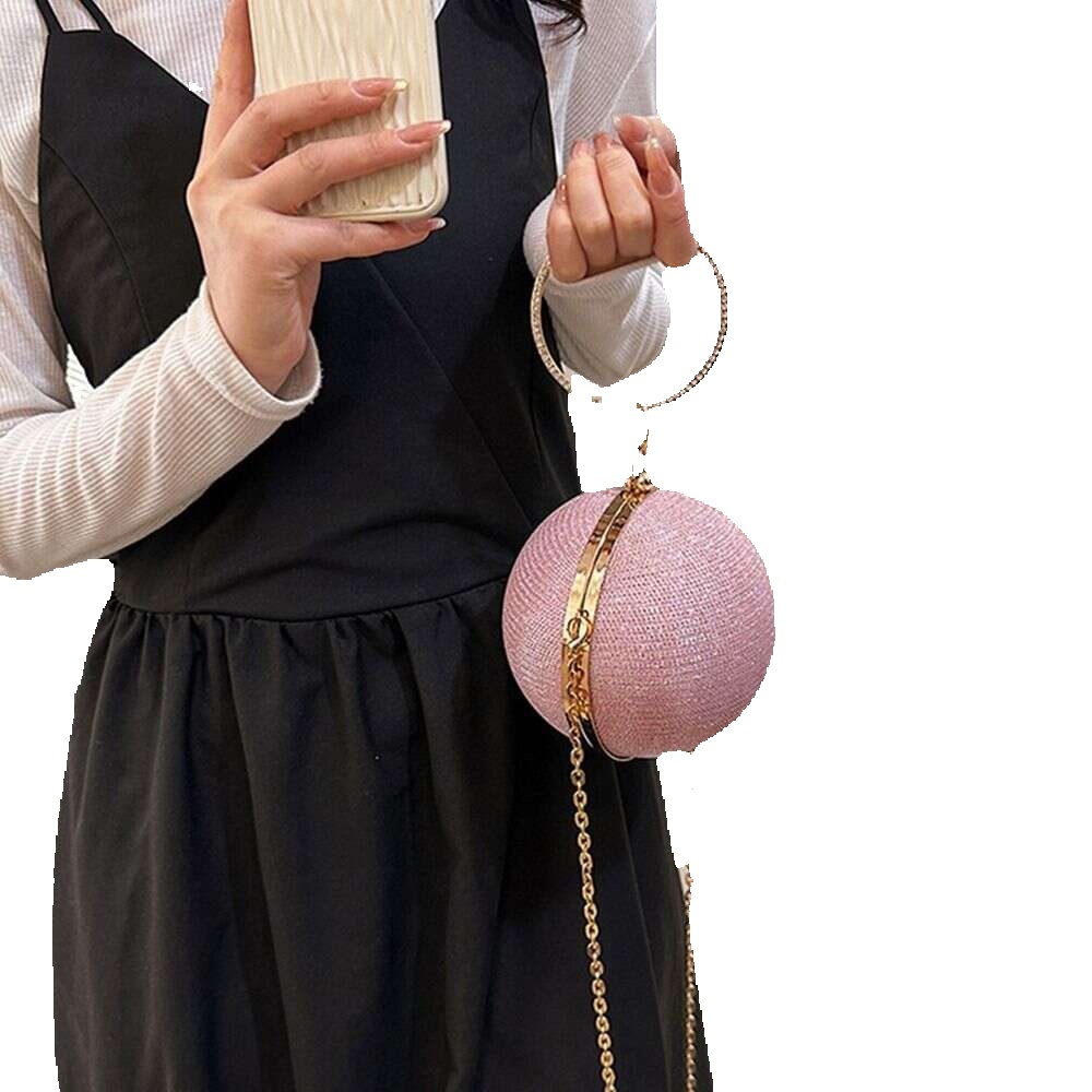 Bright Gold Silk Circular Evening Bag Women Banquet Clutch Rhinestone Decor Chain Shoulder Bags Female Party Handbags s ddmymoon
