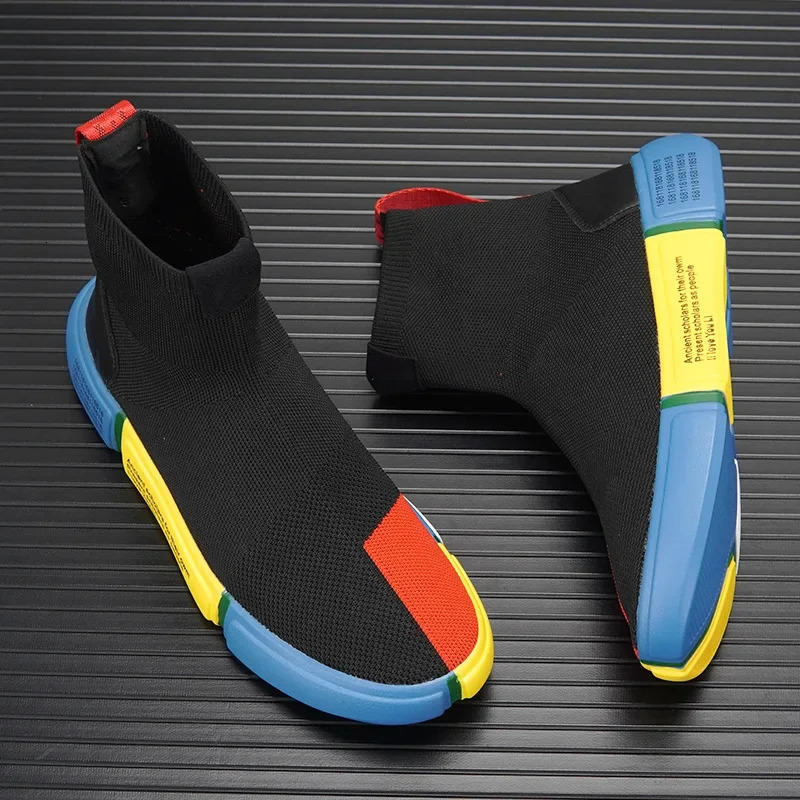 New For Men Spring Summer Breathable Knit Casual Sock Mixed Colors Flat Skateboard Shoes Youth Slip On Loafers Ddmythur