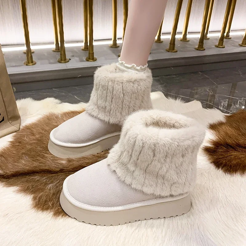Mid Length Boots for Women's Winter 2024 New Western-style Thick Soles with Plush Insulation Fashion Women's Cotton Boots