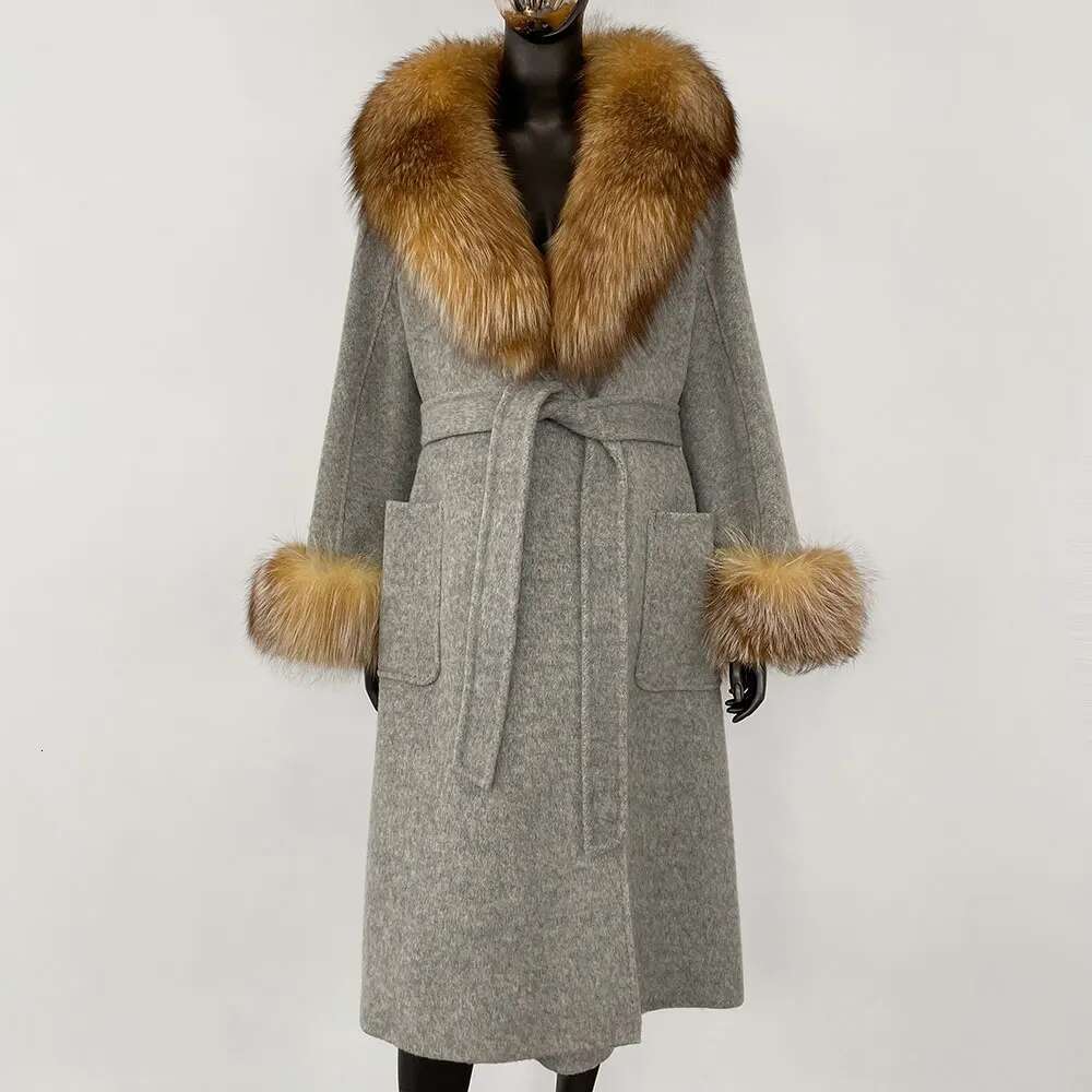 Female Clothes Wool Jacket Women Woolen Winter Natural Long Modern European Real Fox Fur Coat Fashion Casual New