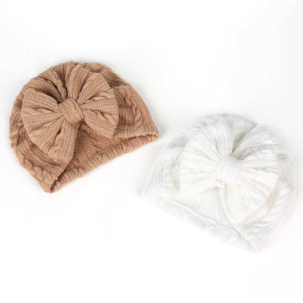 0-6M Lovely Bowknot Knitted Baby Hat Cute Solid Color Baby Girls Hat Turban Soft Newborn Infant Cap Knitting Beanies Head Wraps LX241018