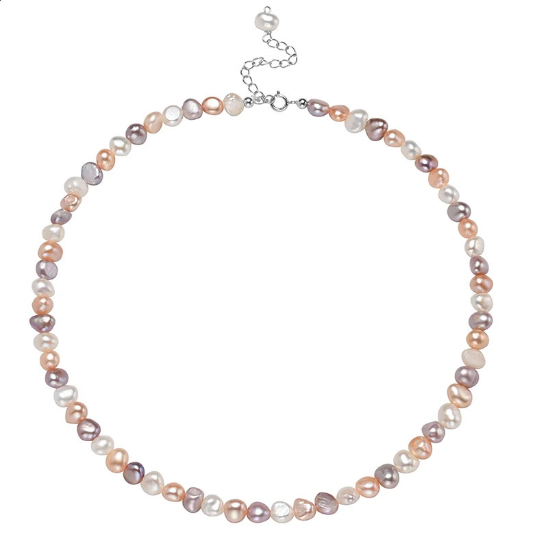 5-6mm natural freshwater pearl Baroque shaped mixed color necklace S925 pure silver chain exquisite jewelry gift 241017