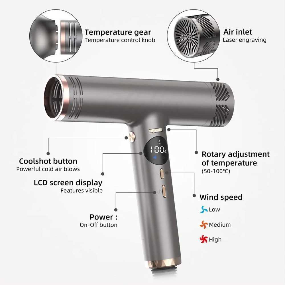Professional hair dryer hot air cold air dual air temperature controlled styling tool salon hair negative ion high-speed powerful W241018