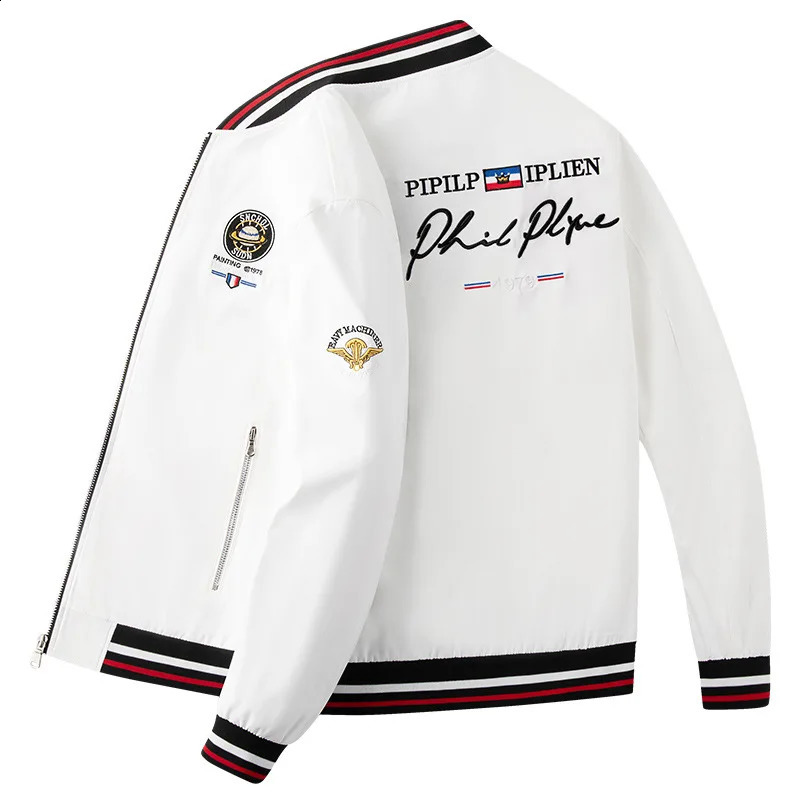 Spring Autumn Man Coats White Streetwear Fashion Stand Collar Bomber Jacket Mens Jackets Windproof Trench Coat Tops 241009