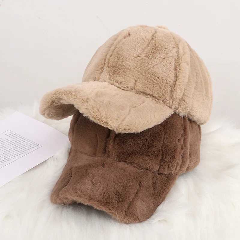 Faux Fur Solid Winter Baseball Cap Hats Women Men Thickened Hat Outdoor Sunshade Keep Warm Adjustable Gorras Casquette Dad HatX241018