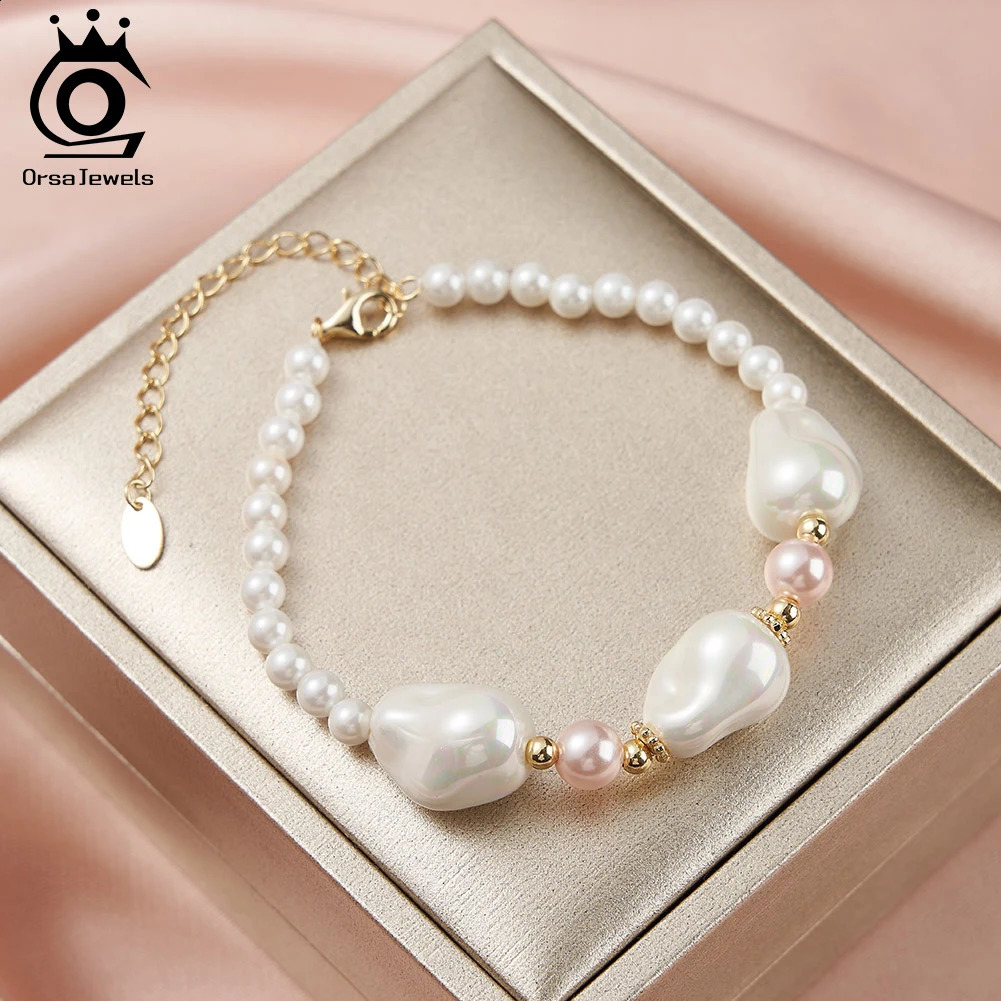 ORSA JEWELS Lucky Shell Pearl Bracelet 925 Pure Silver Irregular Shell Pearl Bracelet Party Jewelry Women PSB02 241017