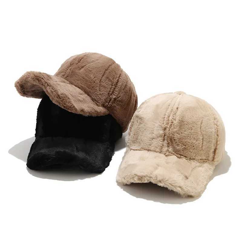 2023 New Fluffy Baseball Cap For Men Women Winter Thick Plush Peaked Hat Faux Fur Duck Tongue Caps Warm Ear Protection BonnetX241018