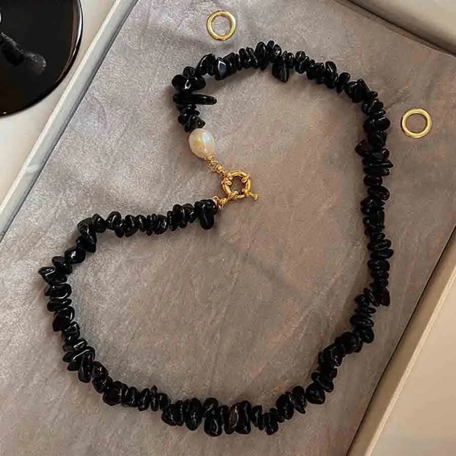 ly arrived natural freshwater pearls irregular black stone 14K gold filled womens necklace jewelry 241018