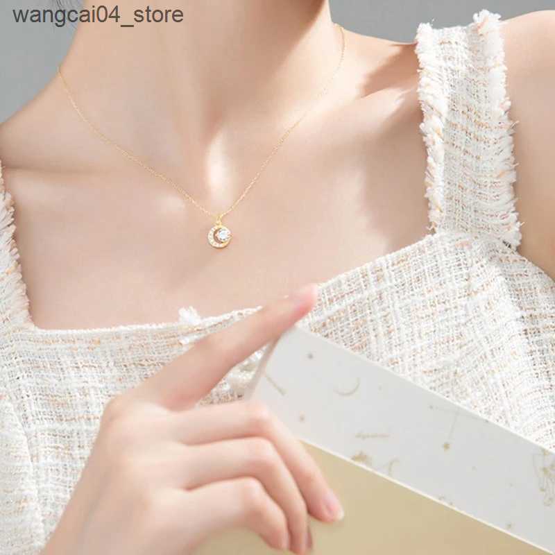 Chokers Metiseko 925 sterling silver crescent and sun pendant necklace 14K gold-plated chain mini cubic zirconia necklace L240910