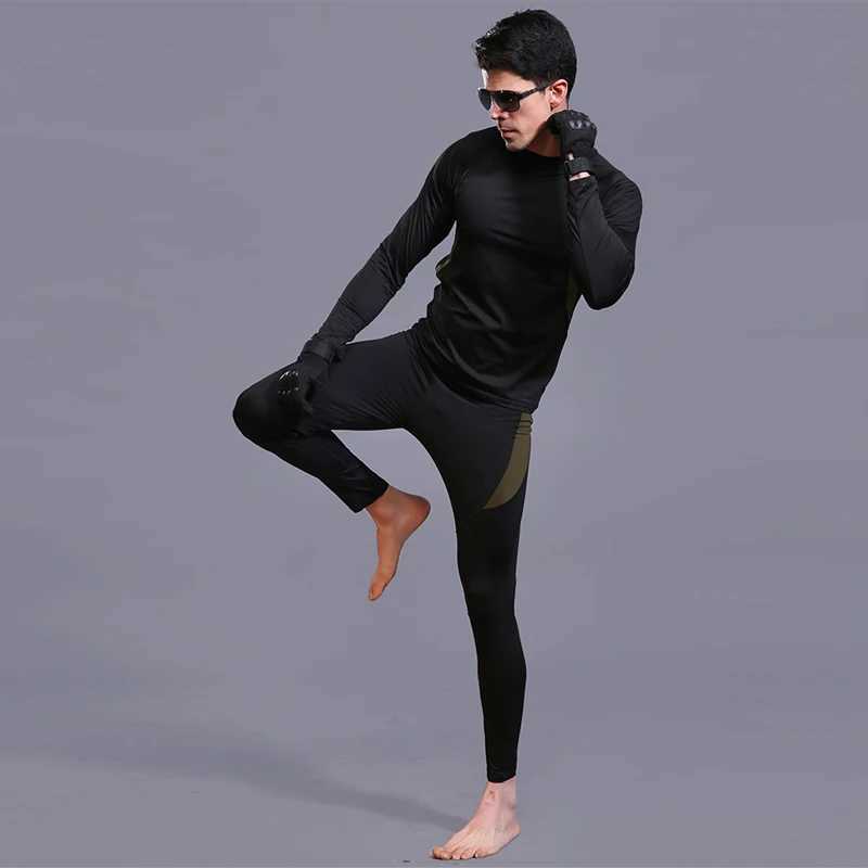Men's Thermal Underwear High quality winter new hot underwear mens suit compression flce sweater quick drying hot underwear mens clothing Y241018
