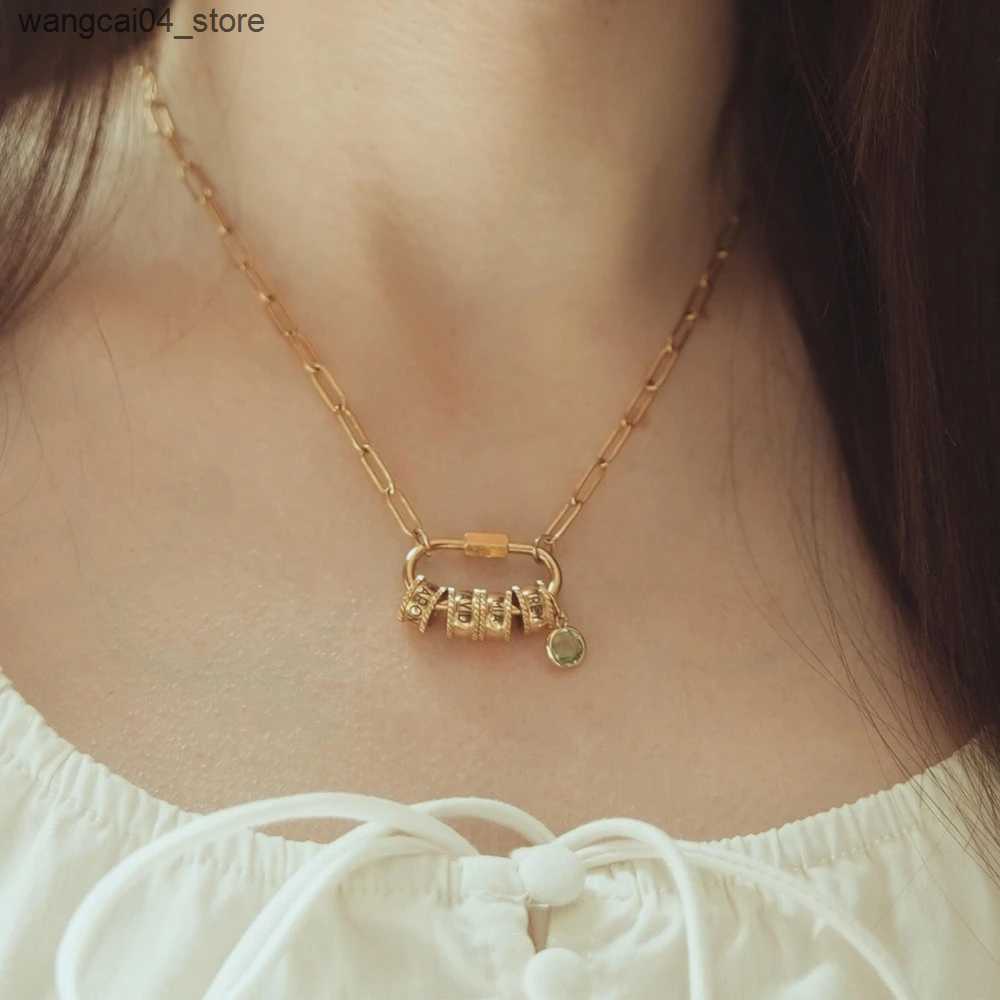 Chokers Carving beads inscriptions custom names chains pendants necklaces birthday stones charm necklaces personalized multi name jewelry L240910