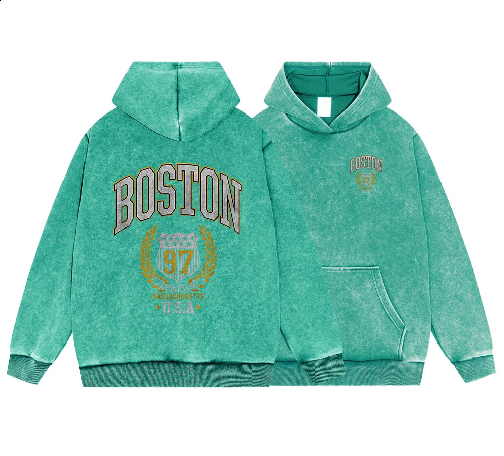 Boston 97 Atletics Usa Man Vintage Washed Cotton Sweatshirts Fashion Pullover Loose Fleece Hoodie Autumn Casual 241017