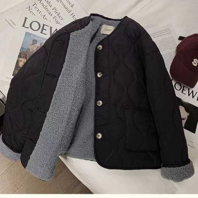 Pink Sheep Cotton Coat 2024 Winter New Style Korean Version Thickened Round Neck Lamb Wool Jacket Cotton Padded Jacket For WomenX241018