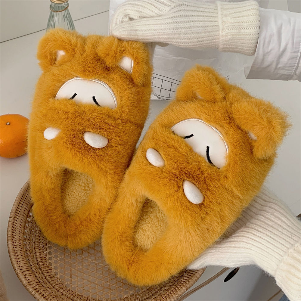 2024 New Women's Designer Autumn/winter Outdoor Cartoon Cute Plush Head Cotton Slippers Casual Home Warmth Free Shipping